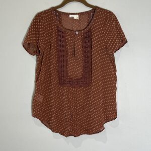 Anthropologie Blouse Women’s Small Meadow Rue Brown Grassland Swiss‎ Dot Silk